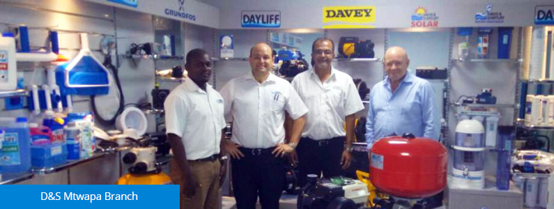 D&S Branch Manager Christopher Muli poses in the smart new showroom with business development & marketing director Edward Davis, GM Coast Mohamed Farook and Group Chairman Alec Davis