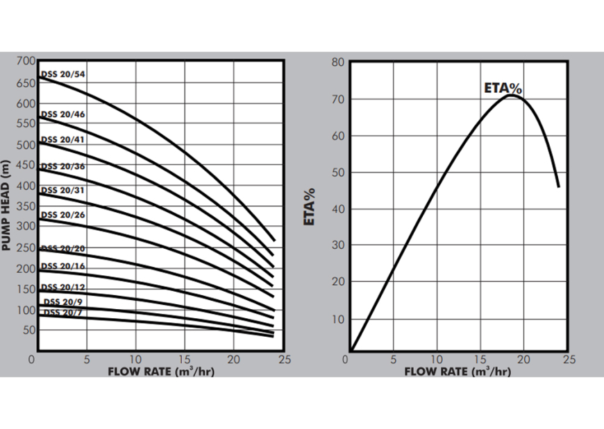 DSS20 Multistage Centrifugal Borehole Pump Performance Curves